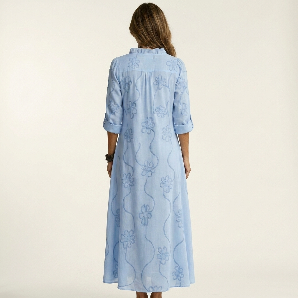 Olaia | Vestido Maxi Bordado de Algodón-Lino