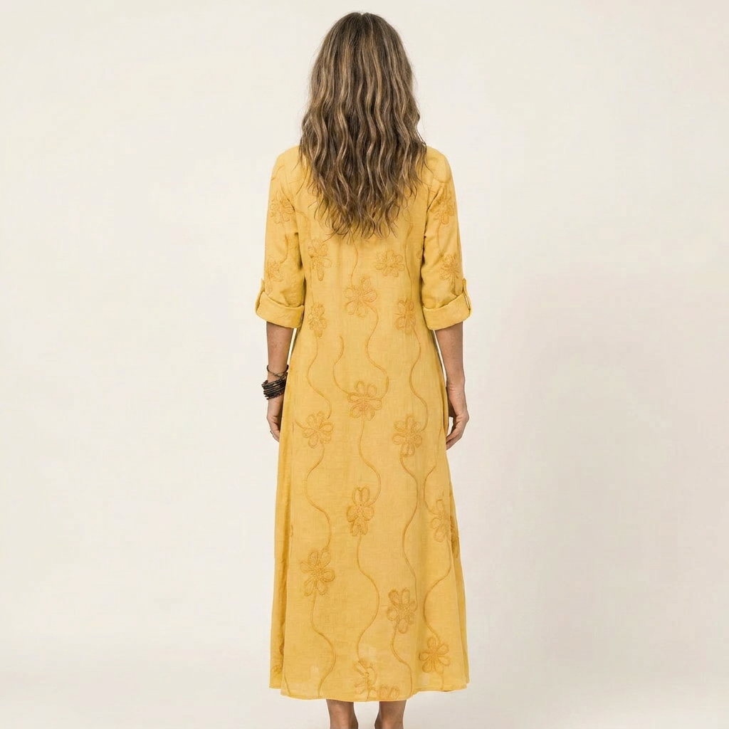 Olaia | Vestido Maxi Bordado de Algodón-Lino