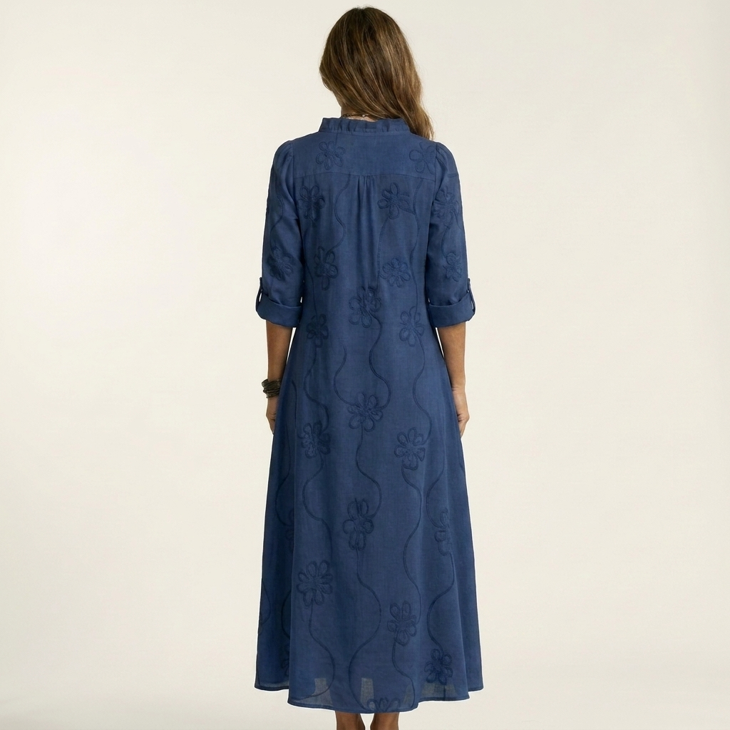 Olaia | Vestido Maxi Bordado de Algodón-Lino