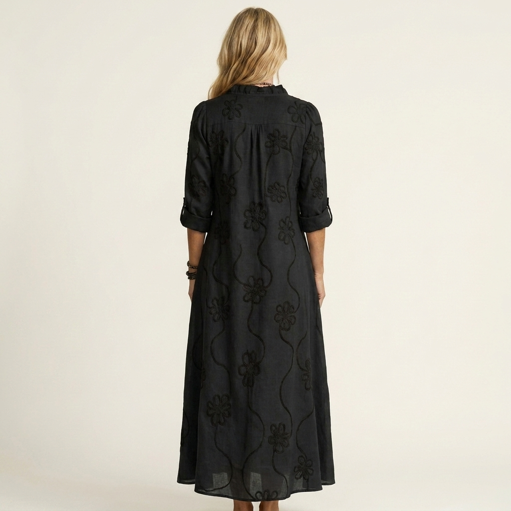 Olaia | Vestido Maxi Bordado de Algodón-Lino