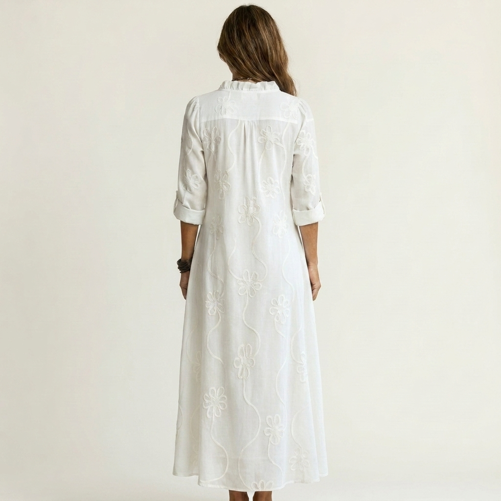 Olaia | Vestido Maxi Bordado de Algodón-Lino