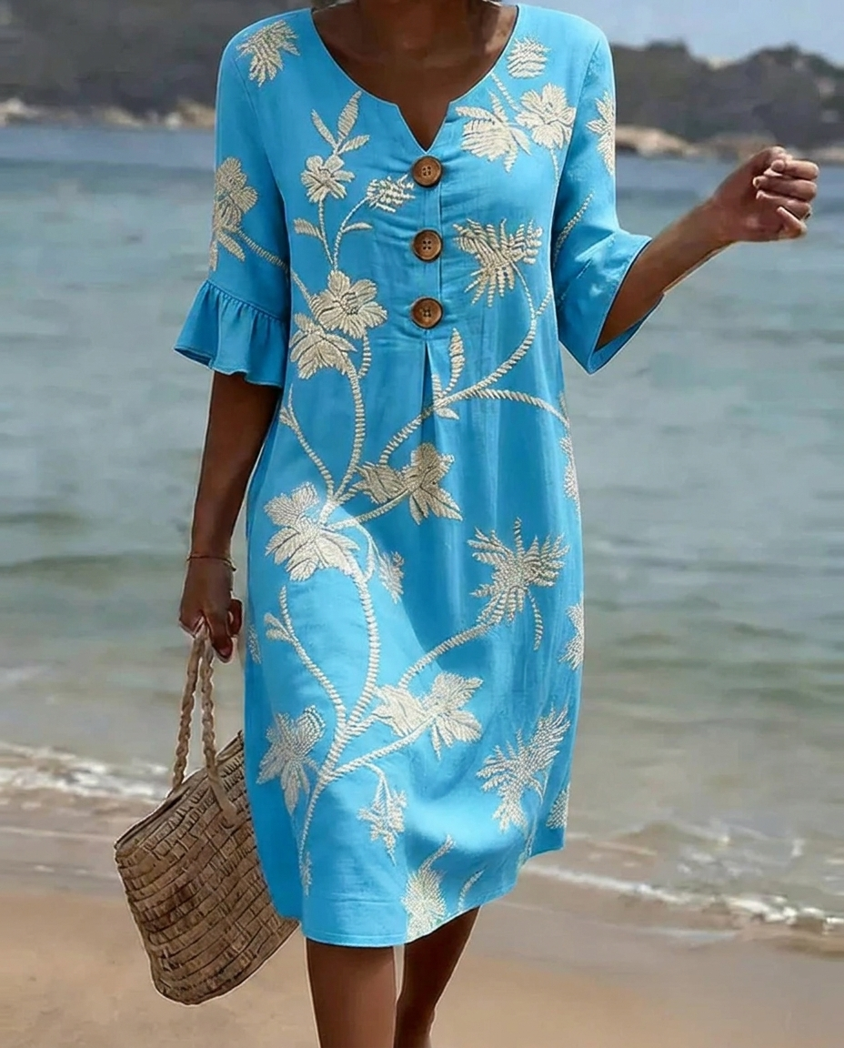 Vestido Casual de Mujer con Estampado Floral - Azul - S
