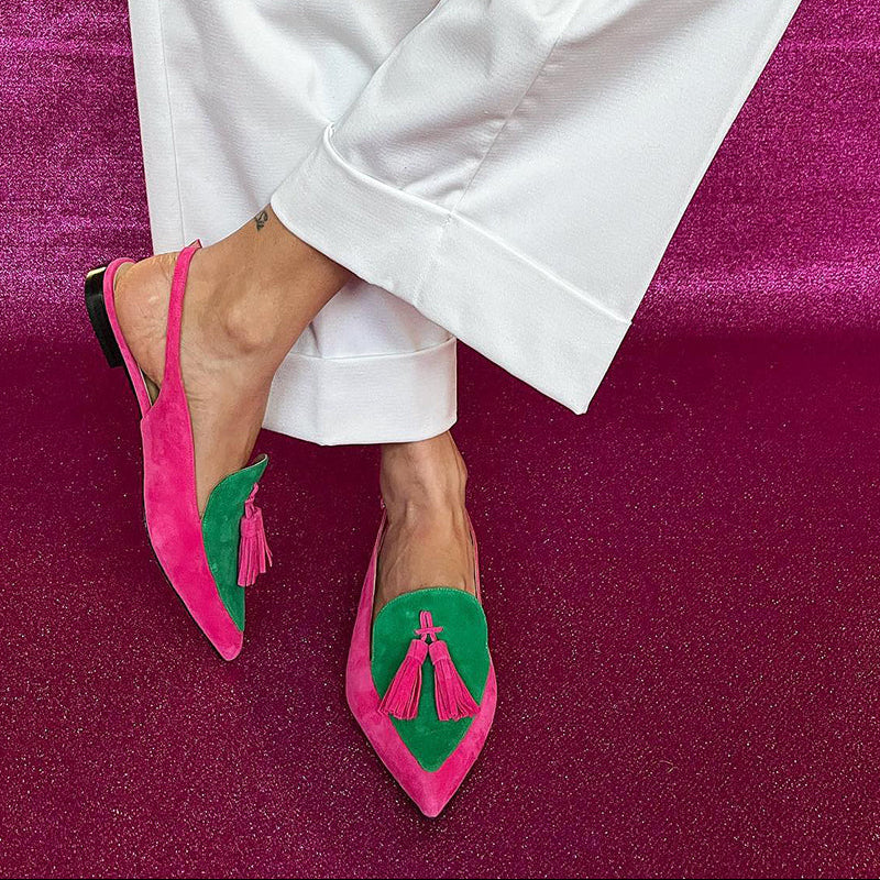 Loredana | Balerinas para Mujer con Flecos y Correa - Verde - 35