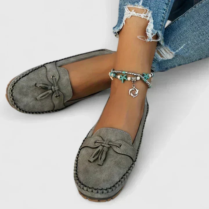 Maria | Mocasines para Mujer con Moño - Gris Oliva - 35