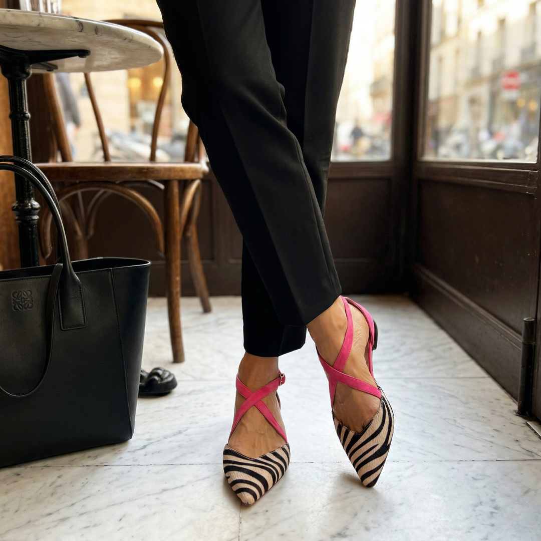 Ornella | Balerinas para Mujer con Correas - Negro y Blanco - 38
