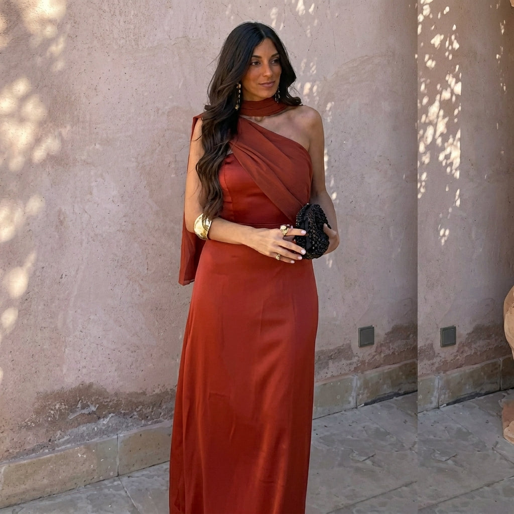 Aloe | Vestido Midi de Mujer con Escote Cruzado Asimétrico - Verde Oscuro - L