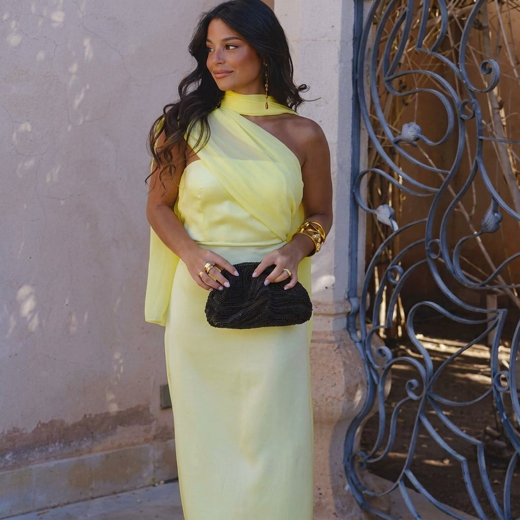 Aloe | Vestido Midi de Mujer con Escote Cruzado Asimétrico - Verde Oscuro - M